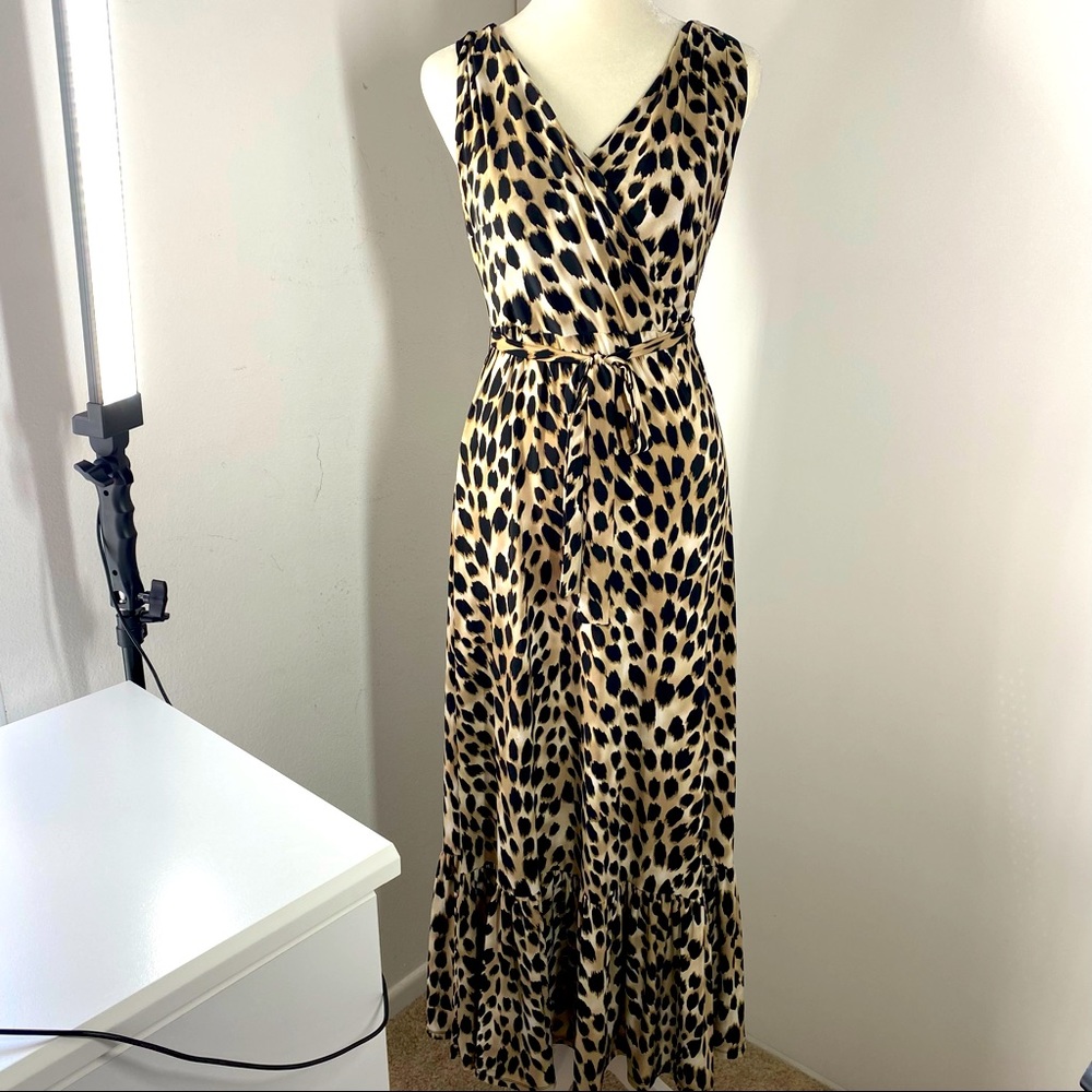 International Concepts Maxi Dress Ruffles Sleeve- Less  leopard Print Size PS